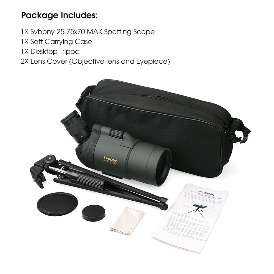 F9334G Spotting Scope 25-75x70 Powerful Monocular with Tripod Optics  BushLine