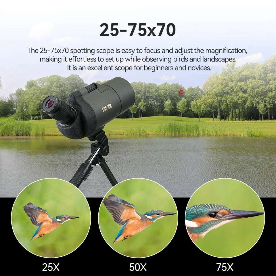 F9334G Spotting Scope 25-75x70 Powerful Monocular with Tripod Optics  BushLine
