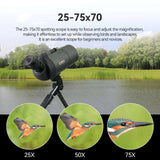 F9334G Spotting Scope 25-75x70 Powerful Monocular with Tripod Optics  BushLine