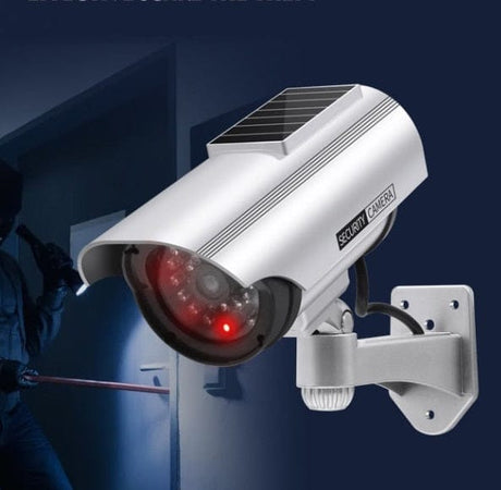 Fake CCTV Camera Solar Powered security systems BushLine Silver