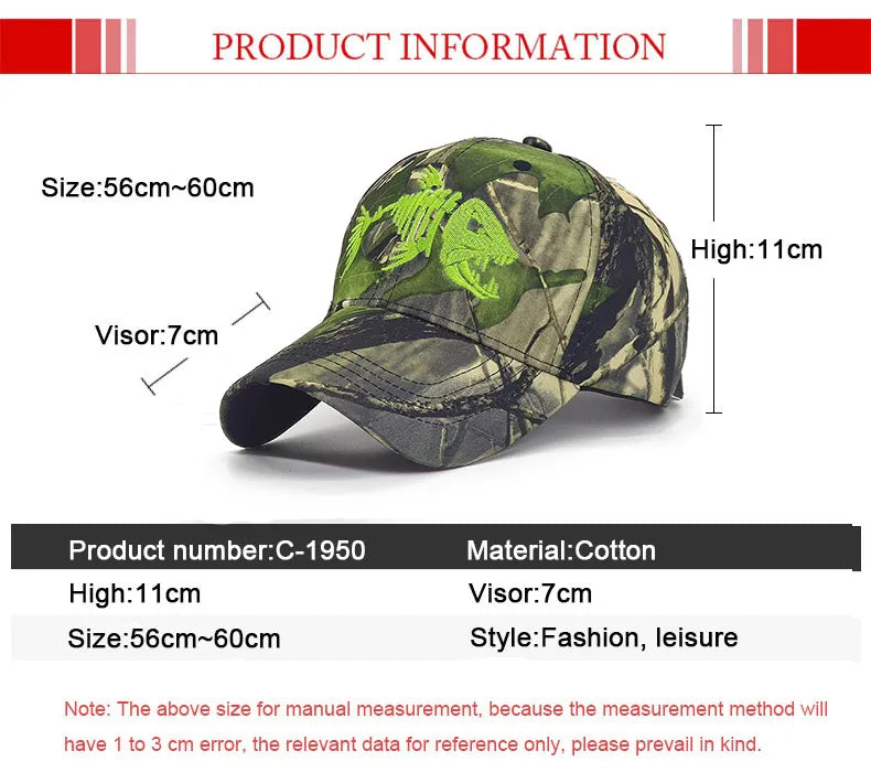 Fish Bone Camo Fishing Caps Cotton Jungle Hat Unisex caps  BushLine