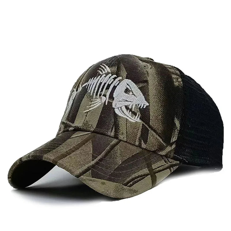 Fish Bone Camo Fishing Caps Cotton Jungle Hat Unisex caps BushLine c3 56cm to 60cm