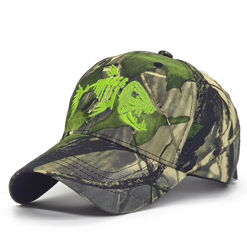 Fish Bone Camo Fishing Caps Cotton Jungle Hat Unisex caps BushLine c1 56cm to 60cm