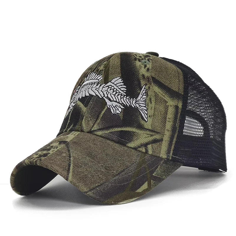 Fish Bone Camo Fishing Caps Cotton Jungle Hat Unisex caps BushLine c9 56cm to 60cm