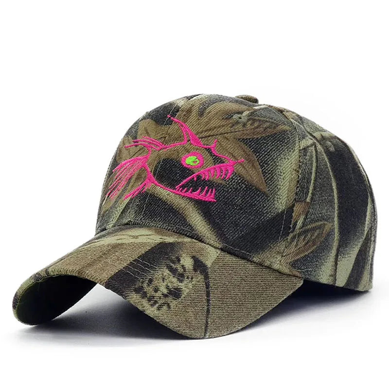 Fish Bone Camo Fishing Caps Cotton Jungle Hat Unisex caps BushLine c10 56cm to 60cm
