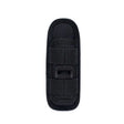 Front of the black holster with both elastic bands and the webbing slider
