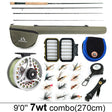 Complete 7wt combo at 2.7m laid out with bag, reel, fly box and twelve flies