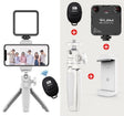 White kit contents: folding tripod, phone clamp, Bluetooth remote and VIJIM VL81 LED light