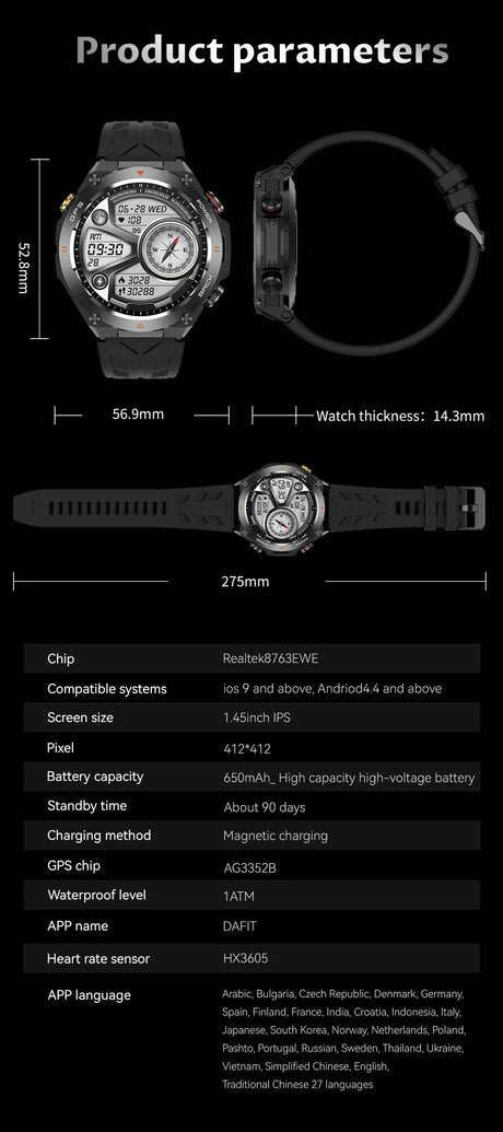 GPS Bluetooth GPS Smart Sports Watch 650mAh Battery Watchs  