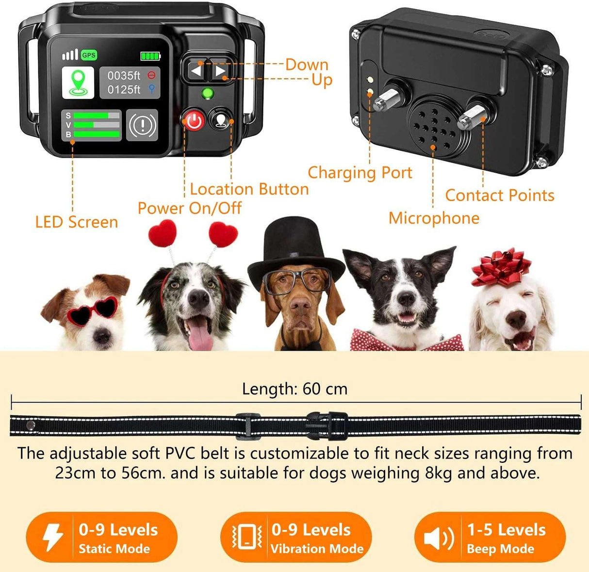 GPS Collar Wireless Dog Fencing Range 5-100mtrs Dog Stuff BushLine black