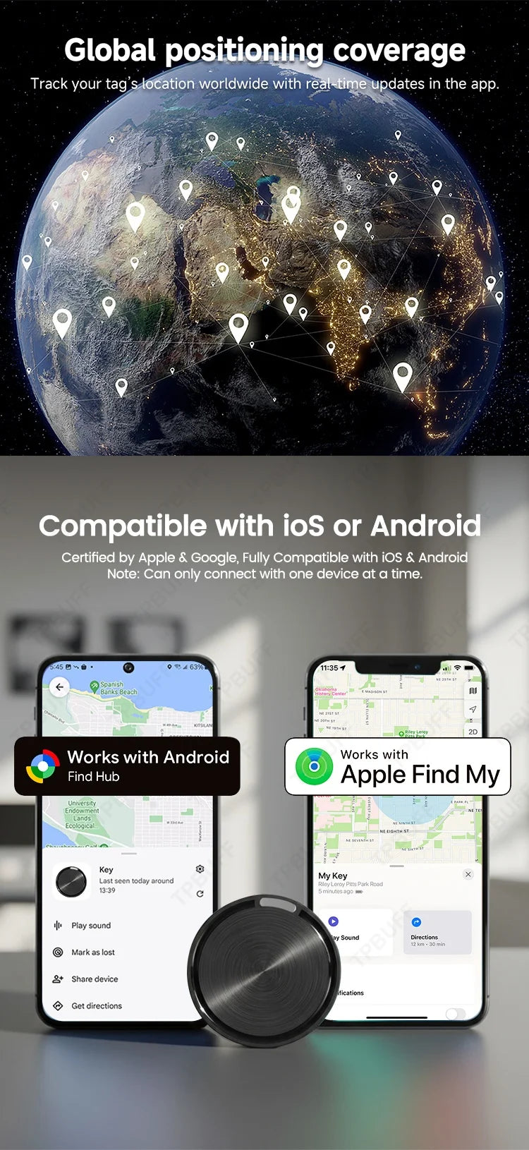 GPS Tracker Bluetooth Apple Android Compatible Security & Safety  