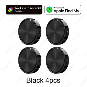 Four black tracker tags arranged in a square, the four pack option