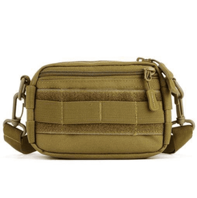 Wolf Brown pouch, front view showing hook-and-loop panel and shoulder strap