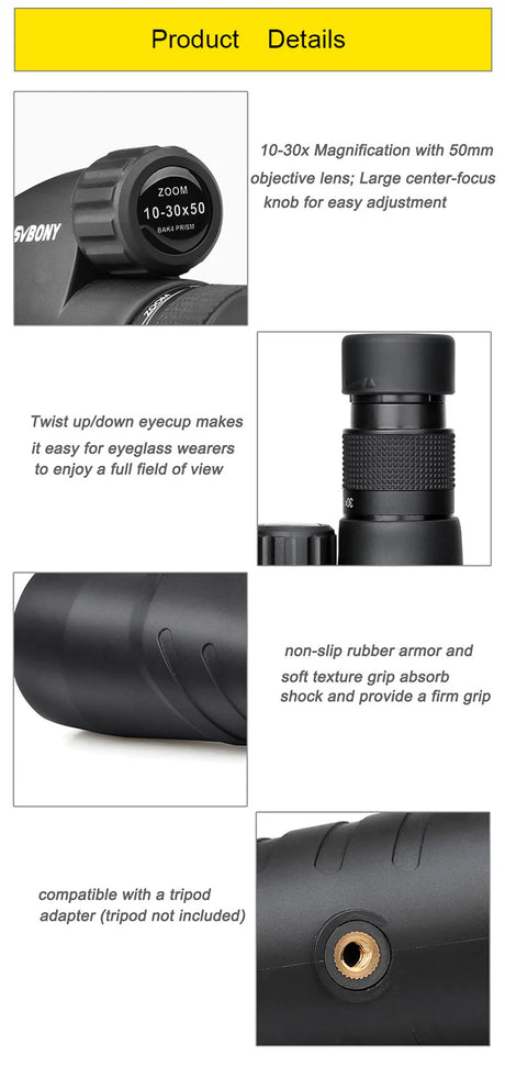 Glove Box Ready 10-30x50 Monocular IPX7 Optics  