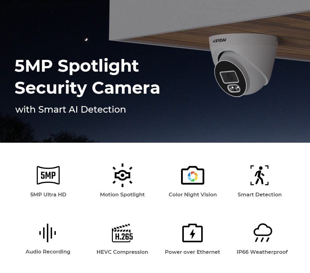 H.View 5Mp Ip Camera Ai Face Detection Security Cameras  BushLine