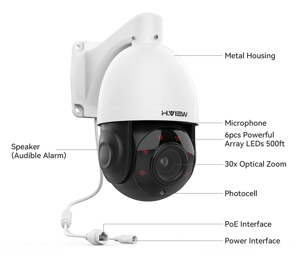 H.view 5MP 30X PoE PTZ Security Camera, Human Detection Security Cameras  