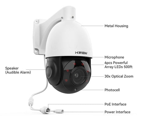 H.view 5MP 30X PoE PTZ Security Camera, Human Detection Security Cameras  