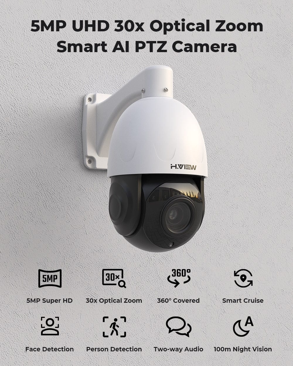 H.view 5MP 30X PoE PTZ Security Camera, Human Detection Security Cameras  BushLine