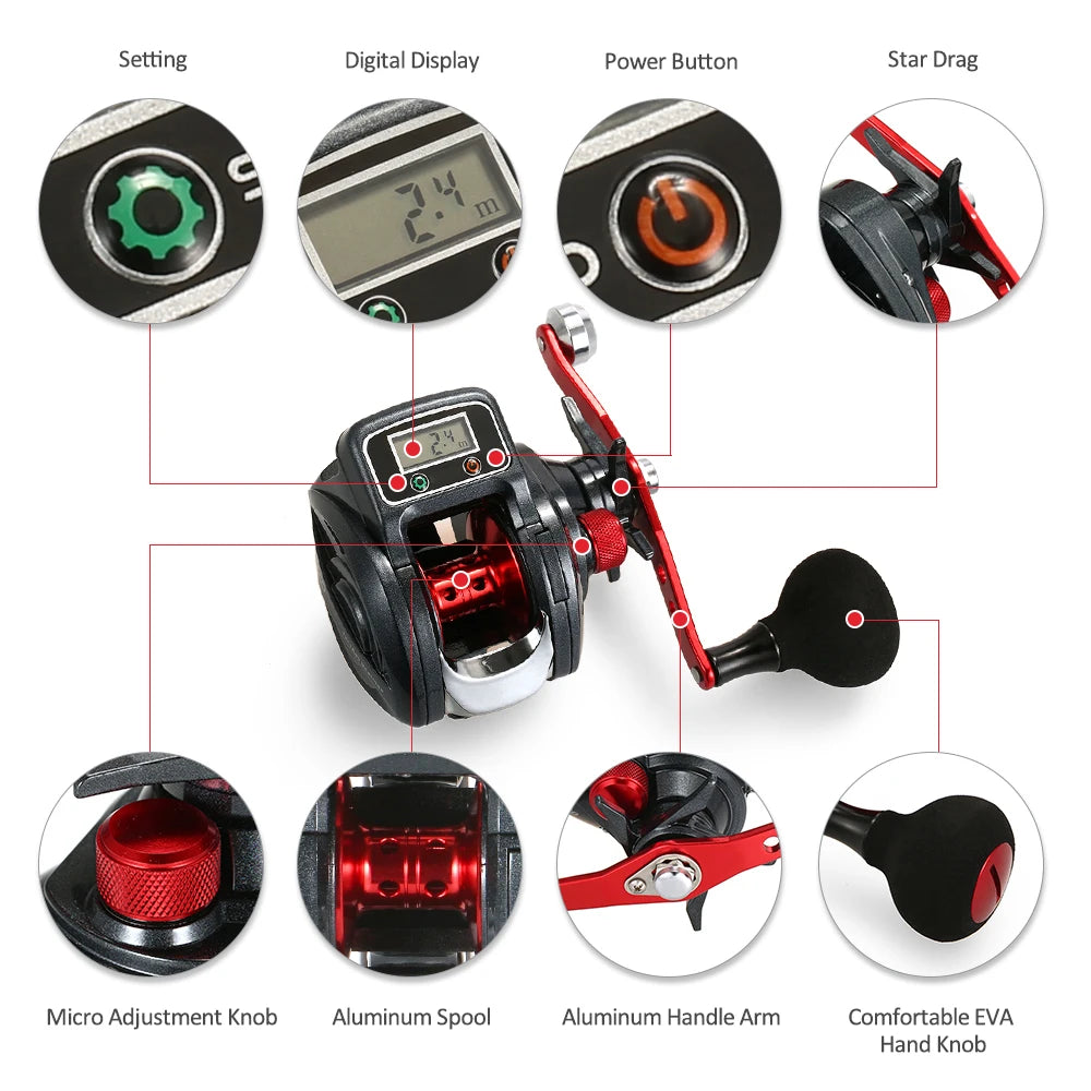 6.3:1 13+1BB Fishing Reel Left / Right Hand with Digital Display Marine & Fishing  BushLine