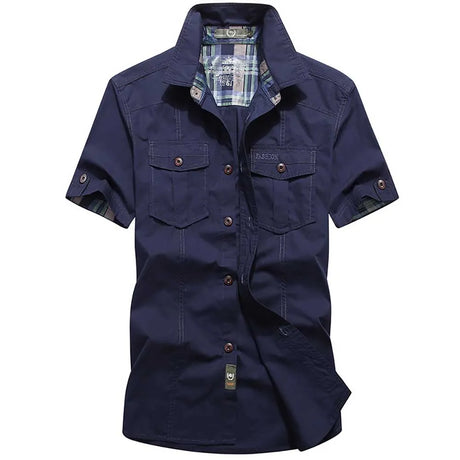 Short Sleeve Cotton Dress Work Shirt tacticle clothing BushLine Navy Blue M 