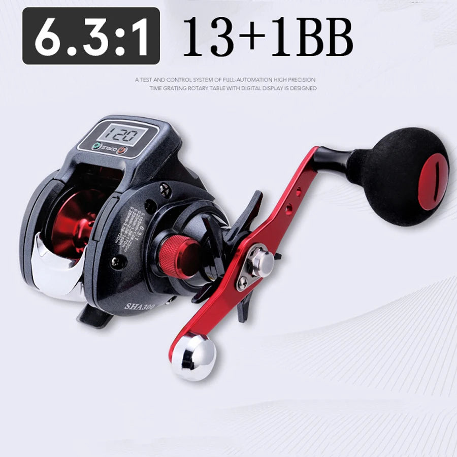 6.3:1 13+1BB Fishing Reel Left / Right Hand with Digital Display Marine & Fishing  BushLine