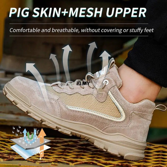 Lightweight work safety shoe with plastic toe cap