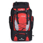 Red 80 litre pack, front view, with grey mesh panels and front lash cord