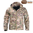 Multi-terrain camouflage colourway front view with attached hood and chest zip pocket