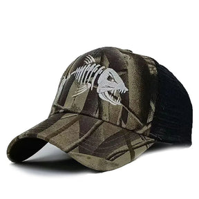 Mesh-backed version of the camo cap, angled view with black rear panels