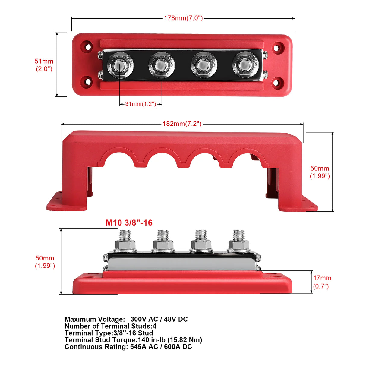 M10 4 Post Heavy Duty 24V 600 Amp Bus Bar electrical supplys  BushLine