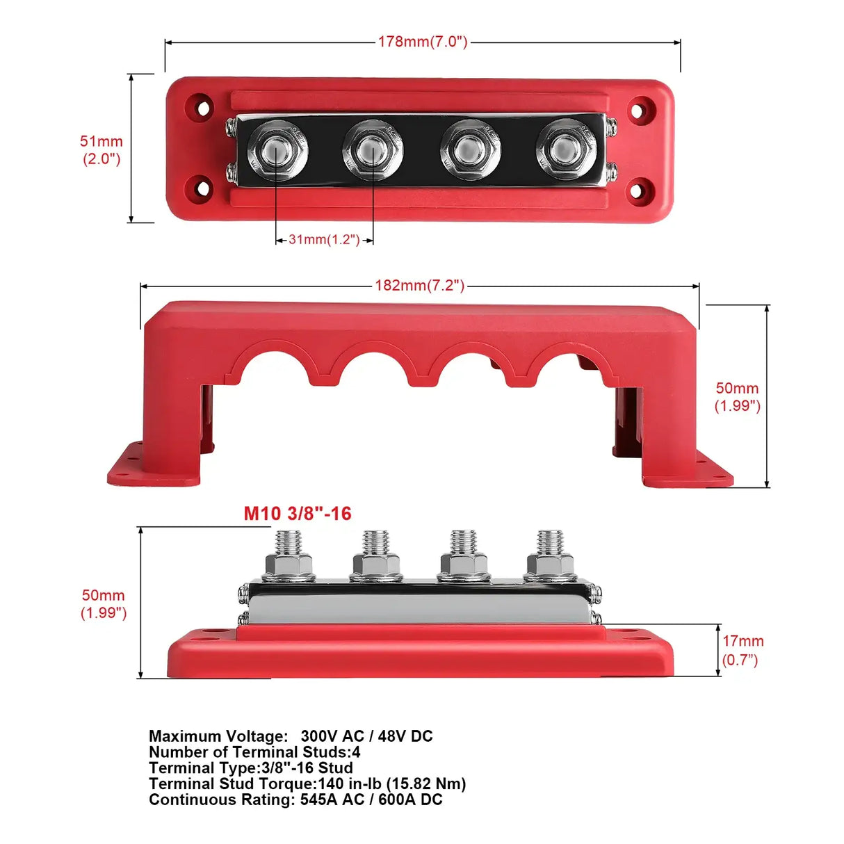 M10 4 Post Heavy Duty 24V 600 Amp Bus Bar electrical supplys  BushLine