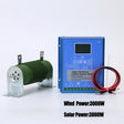 Kit shown for the 3000W wind and solar option: green 800W-stamped dump load resistor, blue controller and leads.