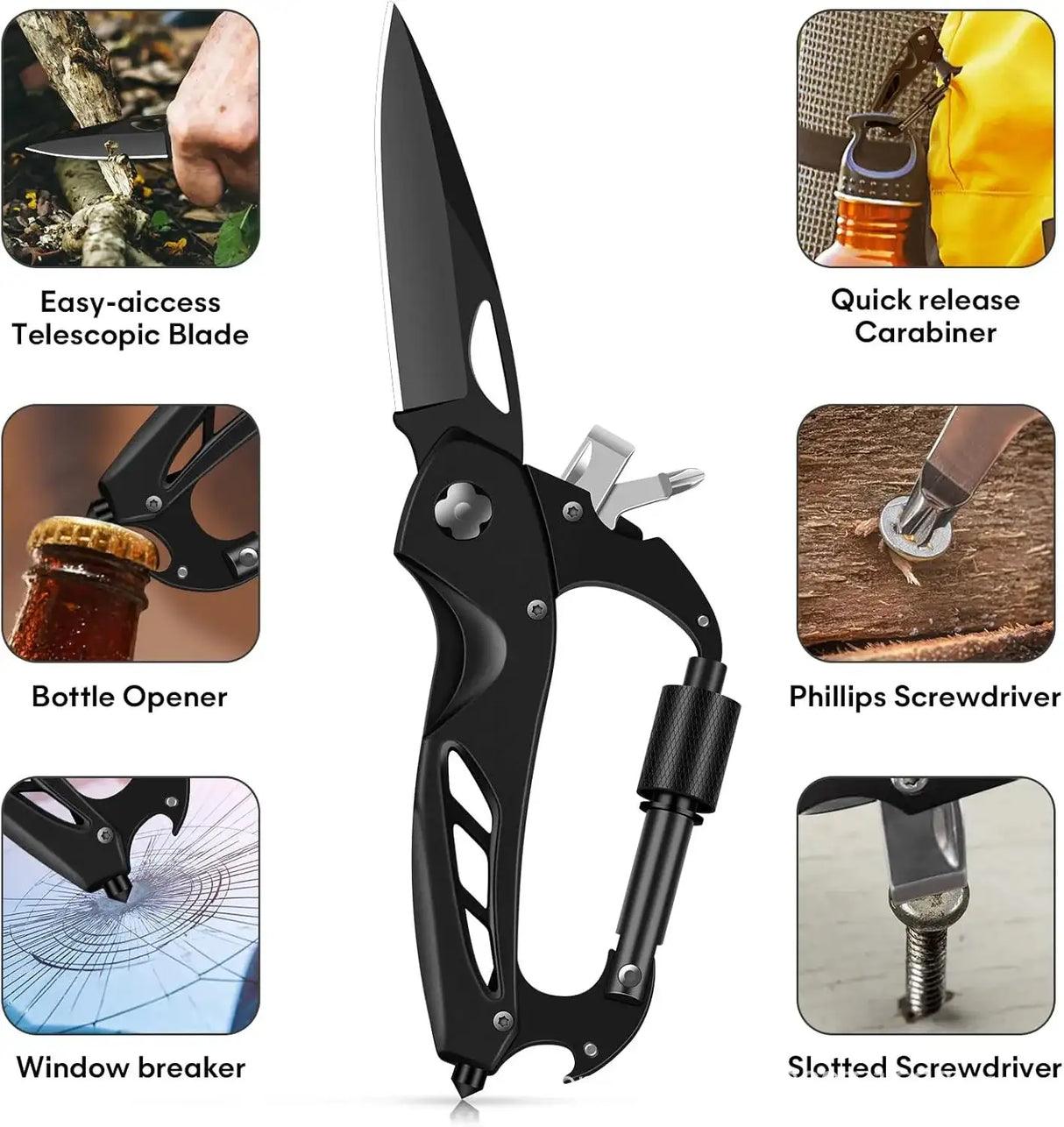 Multi-Tool Carabiner - Camping EDC Clip Multi-tools  BushLine