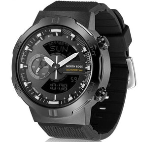 Angled view of the grey dial Hornet showing the pushers and strap texture