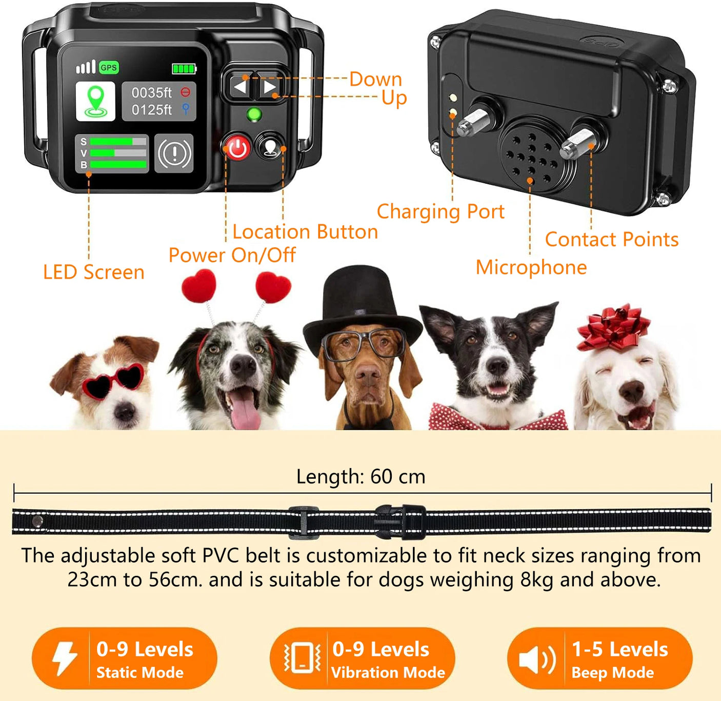 GPS Wireless Dog Fencing Range 5-100mtrs