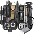 Adventure set 2 open case with spork, tan bottle clip, folding knife and fire tinder