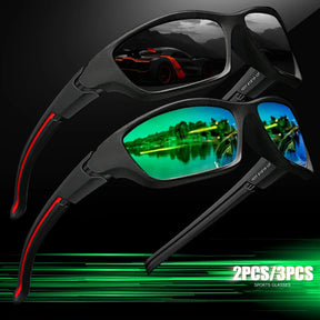 Two-pair combination with one grey-lens pair and one green-mirror-lens pair