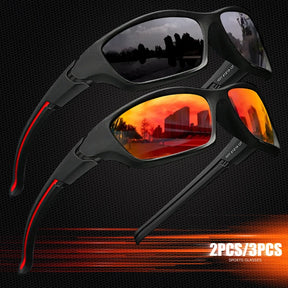 Two-pair combination with one grey-lens pair and one red-mirror-lens pair