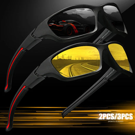 Polarized UV400 Sports Sunnys, Unbreakable Anti-Glare Optics BushLine 2PC Black Yellow