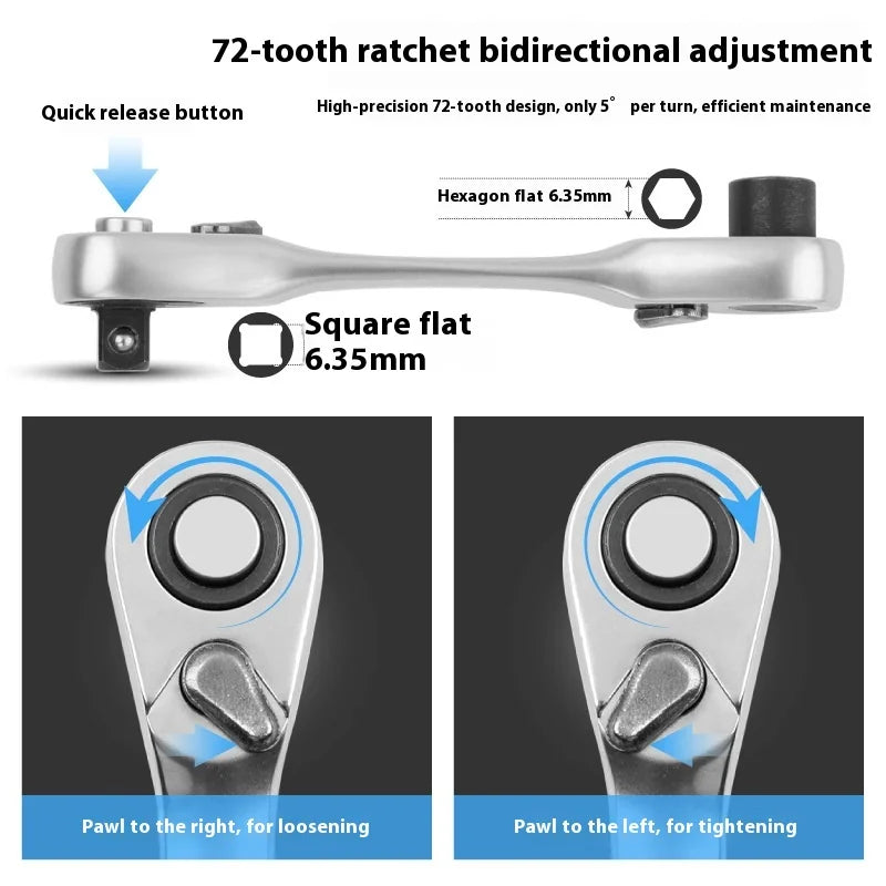 Quick Release Hex Head & Socket 1/4 inch Double Ended Ratchet tools  