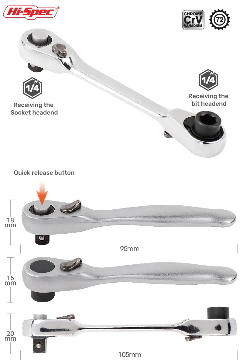 Quick Release Socket 1/4 inch Double Ended Ratchet tools  BushLine