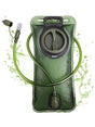 Army green bladder upright, hose coiled and dust cover unclipped from the mouthpiece