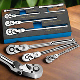 Ratchet Set 1/4" 3/8" 1/2" Drive 180° Adjustable Swivel Head tools  BushLine