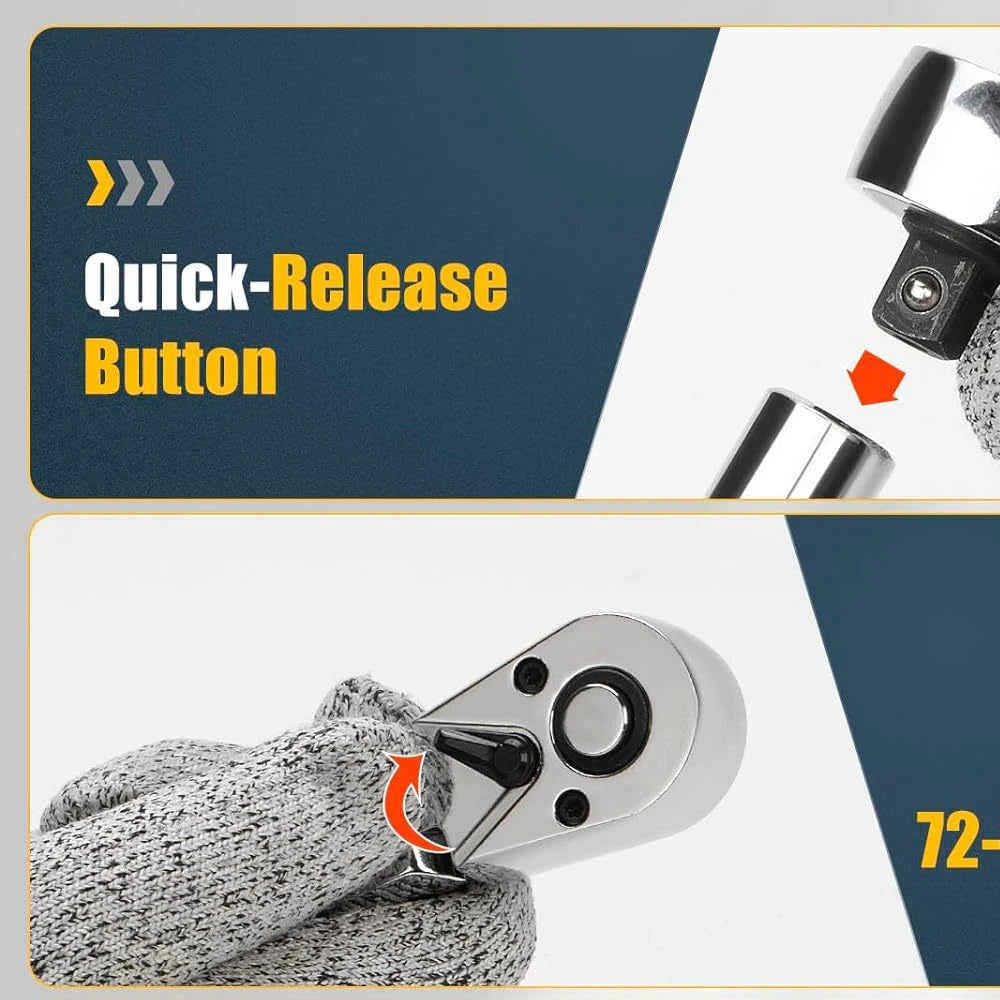 Ratchet Set 1/4" 3/8" 1/2" Drive 180° Adjustable Swivel Head tools  BushLine