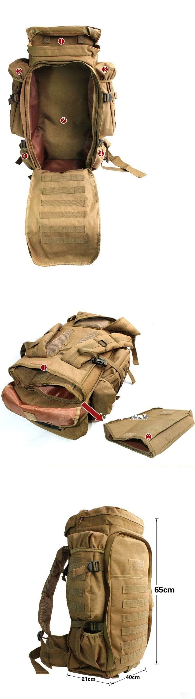 Rugged 70L Over Night Rifle Shovel Tool Camping Backpack Rifle Accesories  BushLine