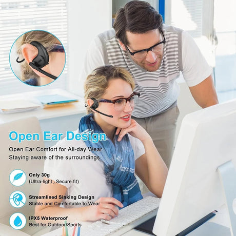 Rugged Open-Ear Bluetooth 5.3 Headset phone stuff  