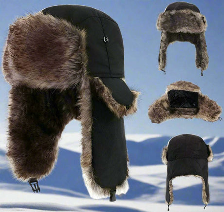 Russian Furr lined winter Bomber Hat Thermal & Wool Beanies  