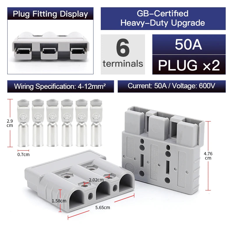 2pcs Anderson Plug 3Pin 50A 75A 175A Quick Connect Kit electrical supplys BushLine 2pcs 50A Grey 3P