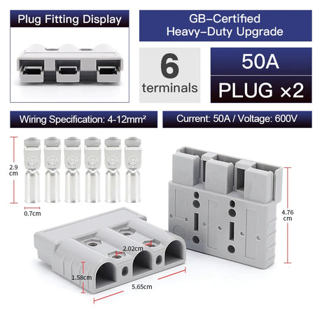 2pcs Anderson Plug 3Pin 50A 75A 175A Quick Connect Kit electrical supplys BushLine 2pcs 50A Grey 3P