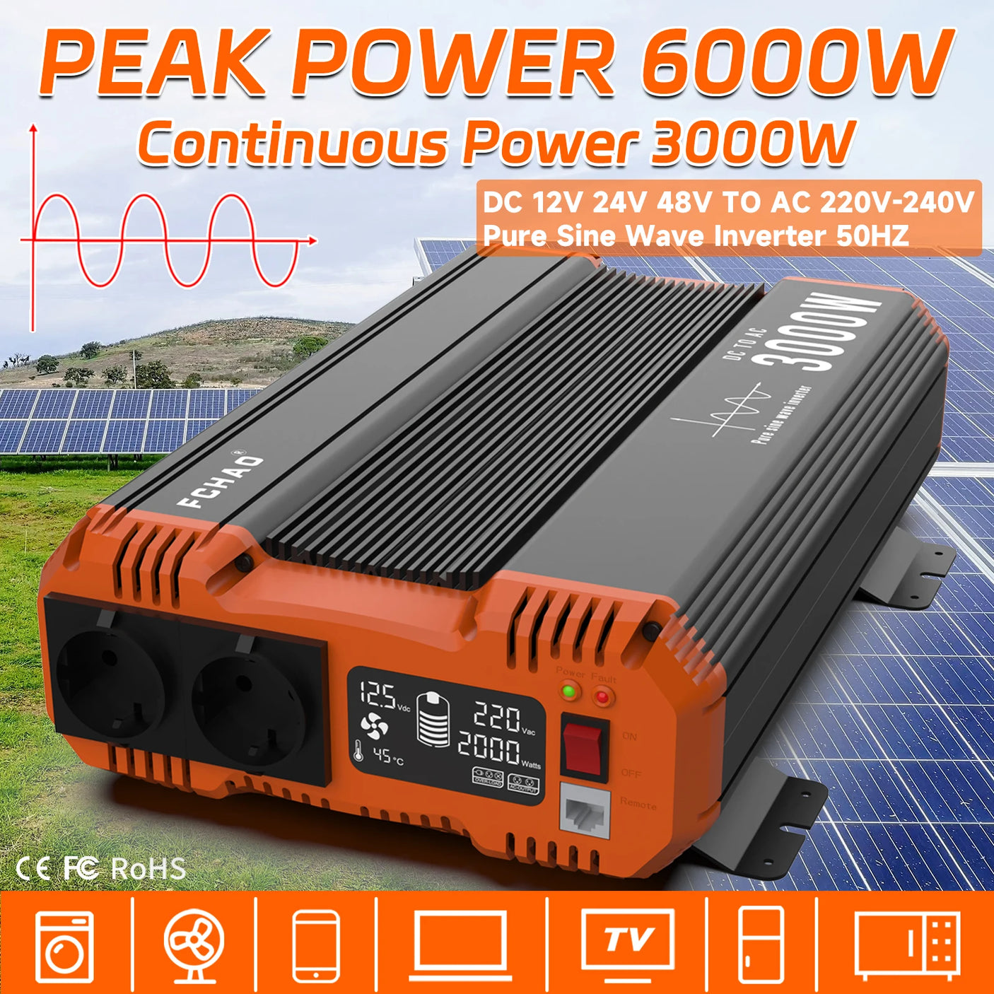 Pure Sine Inverter 6000W Continuous Power 3000W pure sine inverter BushLine   